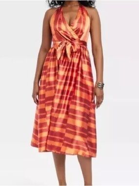 House of Aama X Target Orange & Red Halter Neck A-line Dress - Size 24/26 (3X)